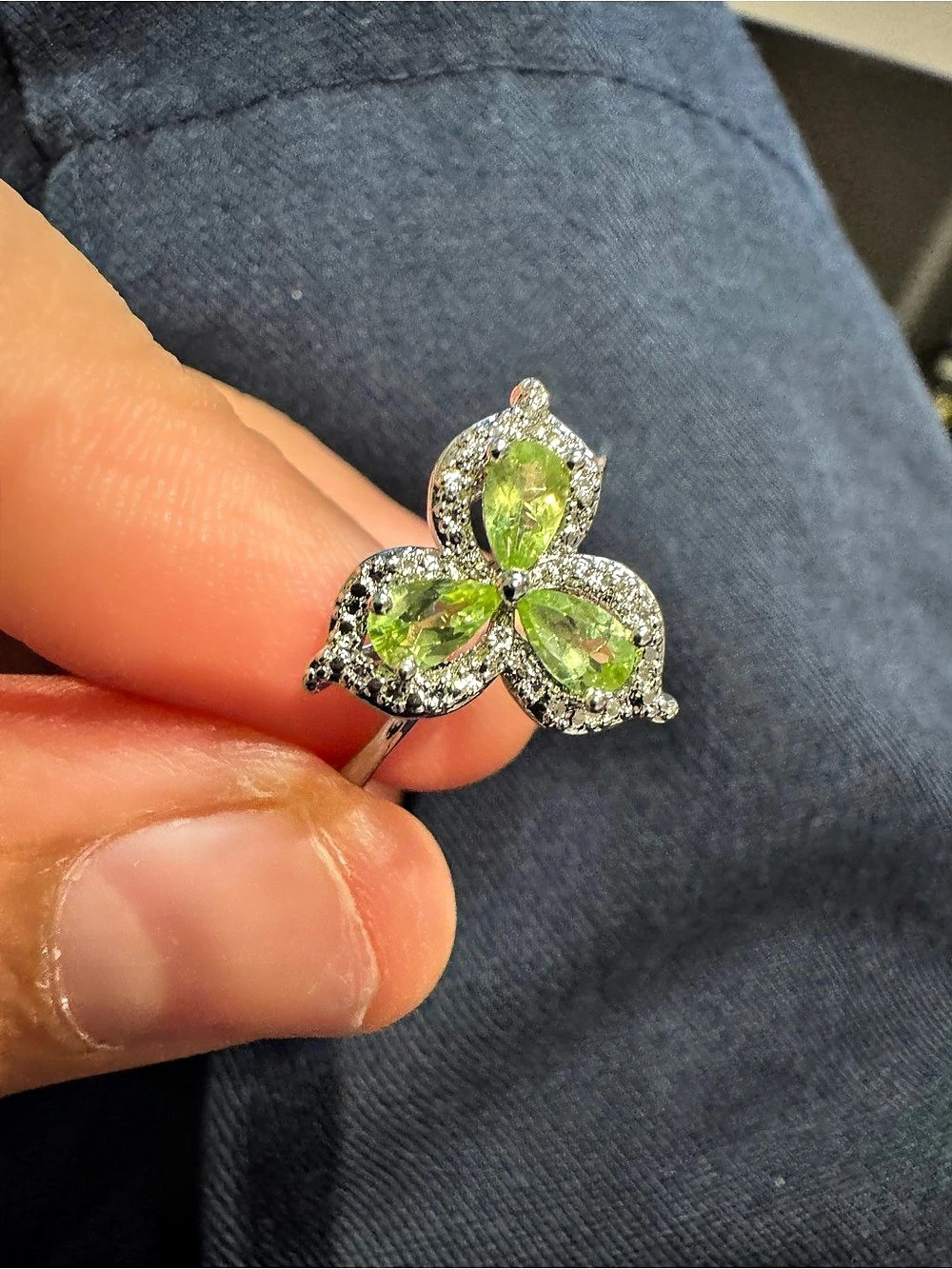 PERIDOT natural Gemstone Pavé Ring adjustable size